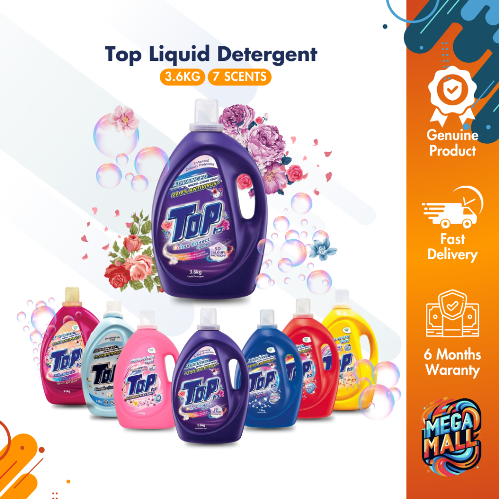 Top Liquid Detergent 3.6kg - Odour Bluster Stain Bluster Color Protect ...