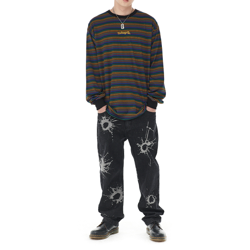 MAHAGRID] Gothic Arch Logo Striped Ls Tee_Unisex style