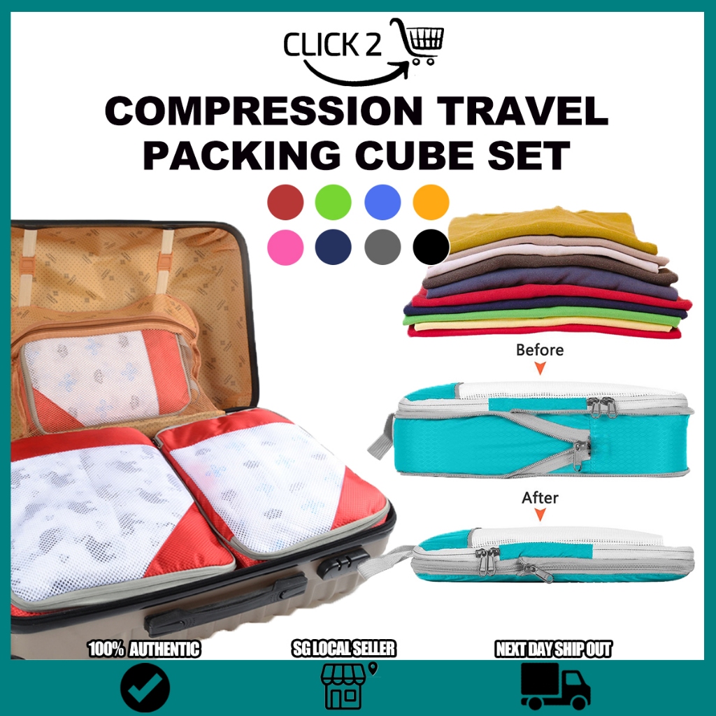 🔥SG🔥Compression Travel Packing Cube Set/ 4pcs Luggage Organiser/ Space ...
