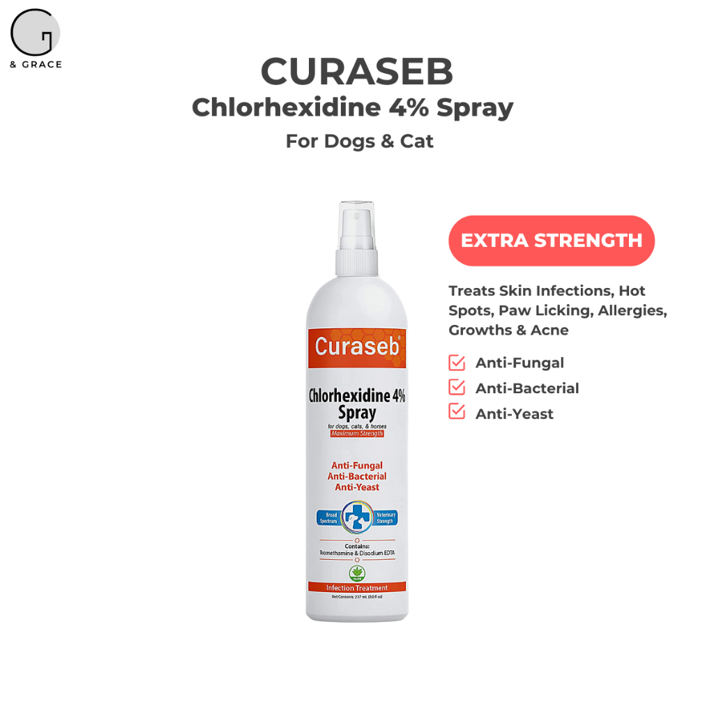 Curaseb Chlorhexidine 4 Spray Anti Fungal Anti Bacterial Anti Yeast Spray for cats and dogs Shopee Singapore