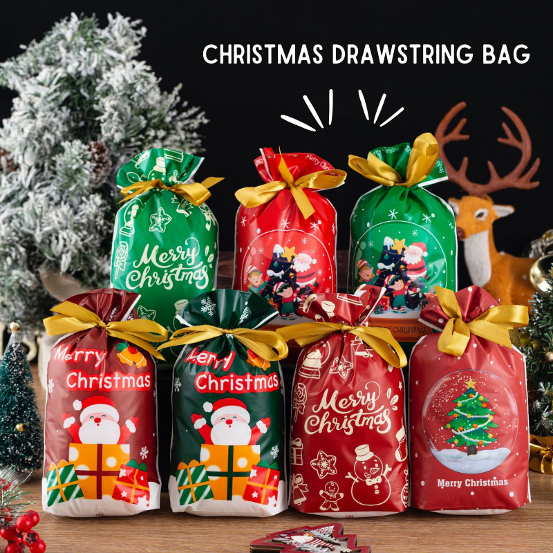 (READY STOCK) Christmas Drawstring Bags || Xmas Candy Bag Gift Bags ...
