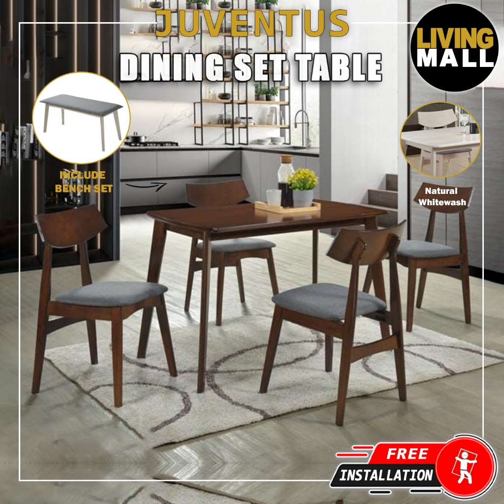 Living Mall Juventus Dining Set Table with Chair & Bench in Natural ...