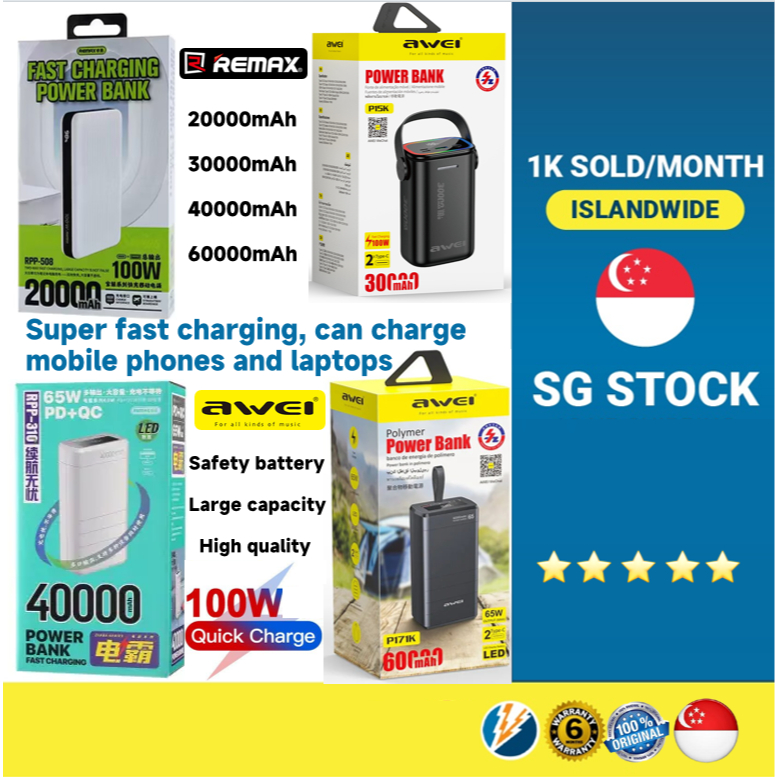 Power bank laptop able To 65W 100W Output 20000mAh Remax Awei 30000mAh