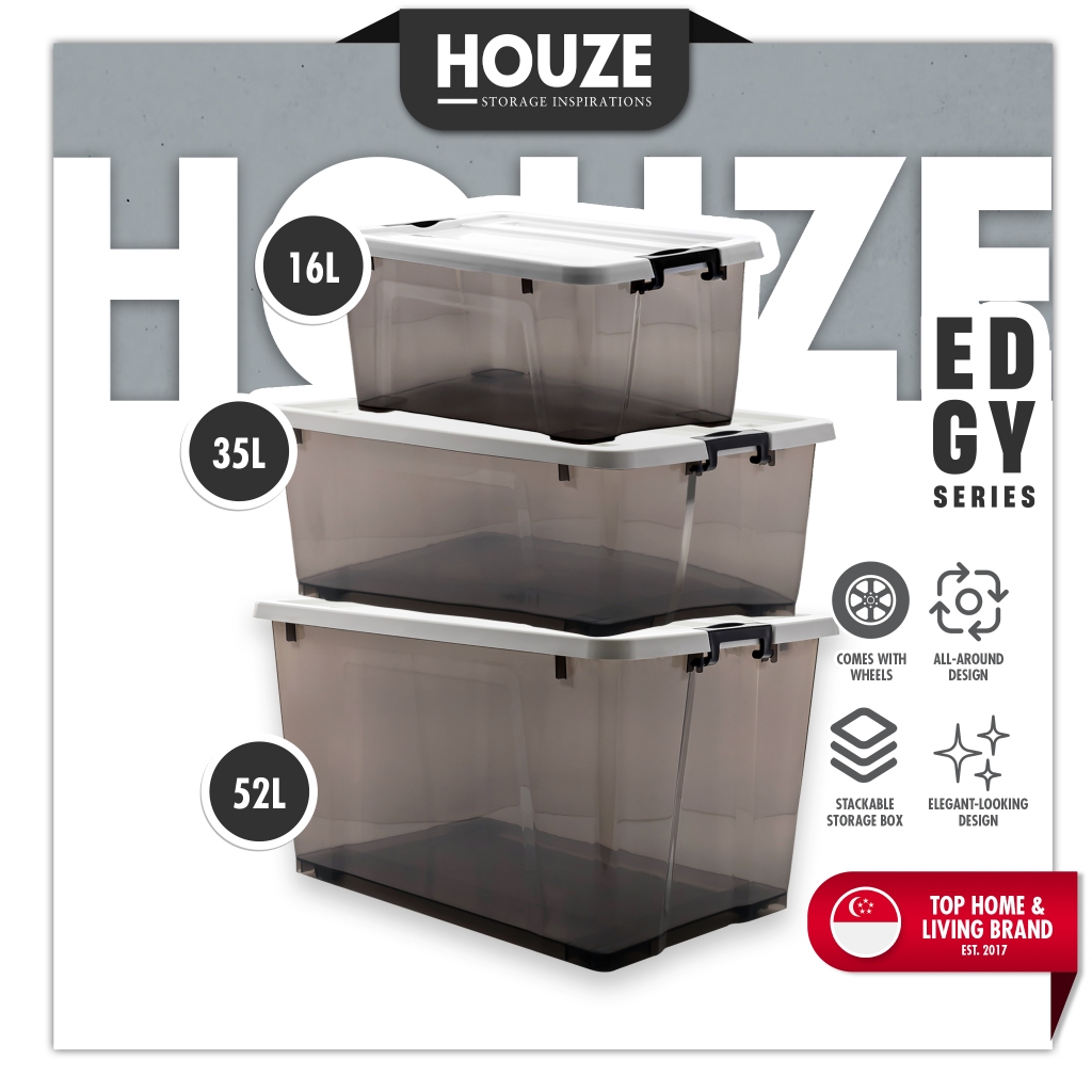 [HOUZE] 'EDGY' Storage Box With/Without Wheels 3 Sizes 16L35L52L