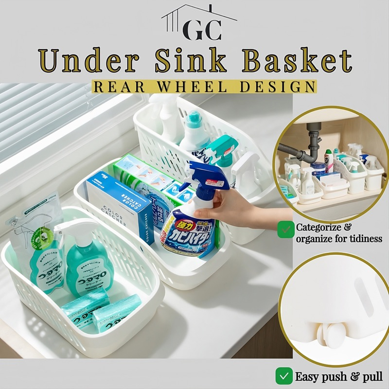 Under Sink Basket With Wheel Storage Under Sink Storage Basket