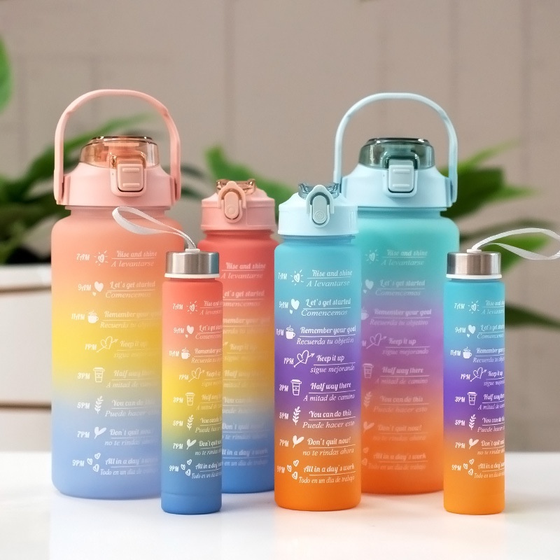 Gradient Colored Set Of 3 Sport Plastic Water Bottles (2l, 900ml