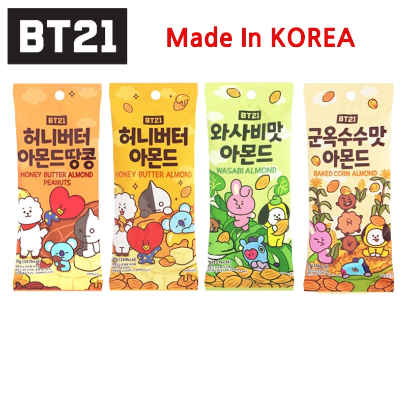 Korea BT21 Official 30g {Honey Butter Almond}{Wasabi Almond}{Baked Corn