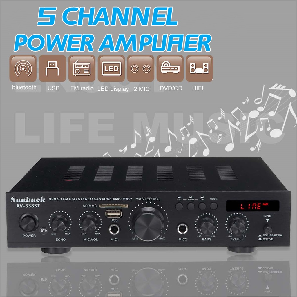 Sunbuck 2000W 5Channel Power Amplifier Home HIFI Digital Stereo
