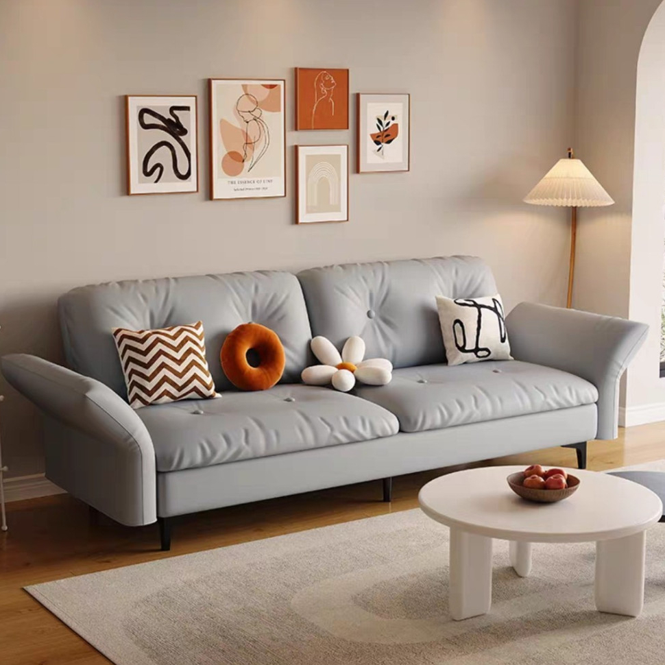 Foldable Sofa Bed Italian Style Leather DualUse Living Room Double