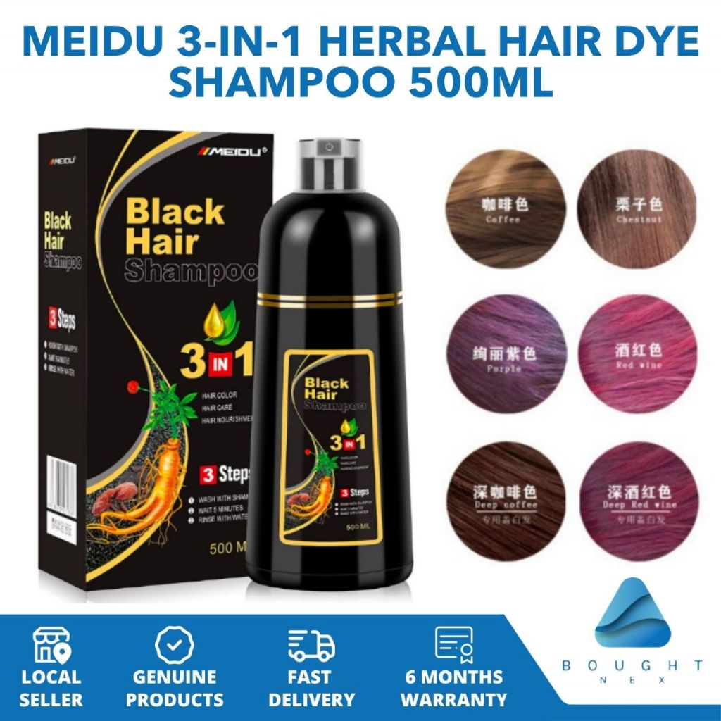 Black Hair Dye Shampoo 3-in-1 - 500ml Natural Formula, Covers Grey Hair & Nourishes, Lasts Up To 30 Days