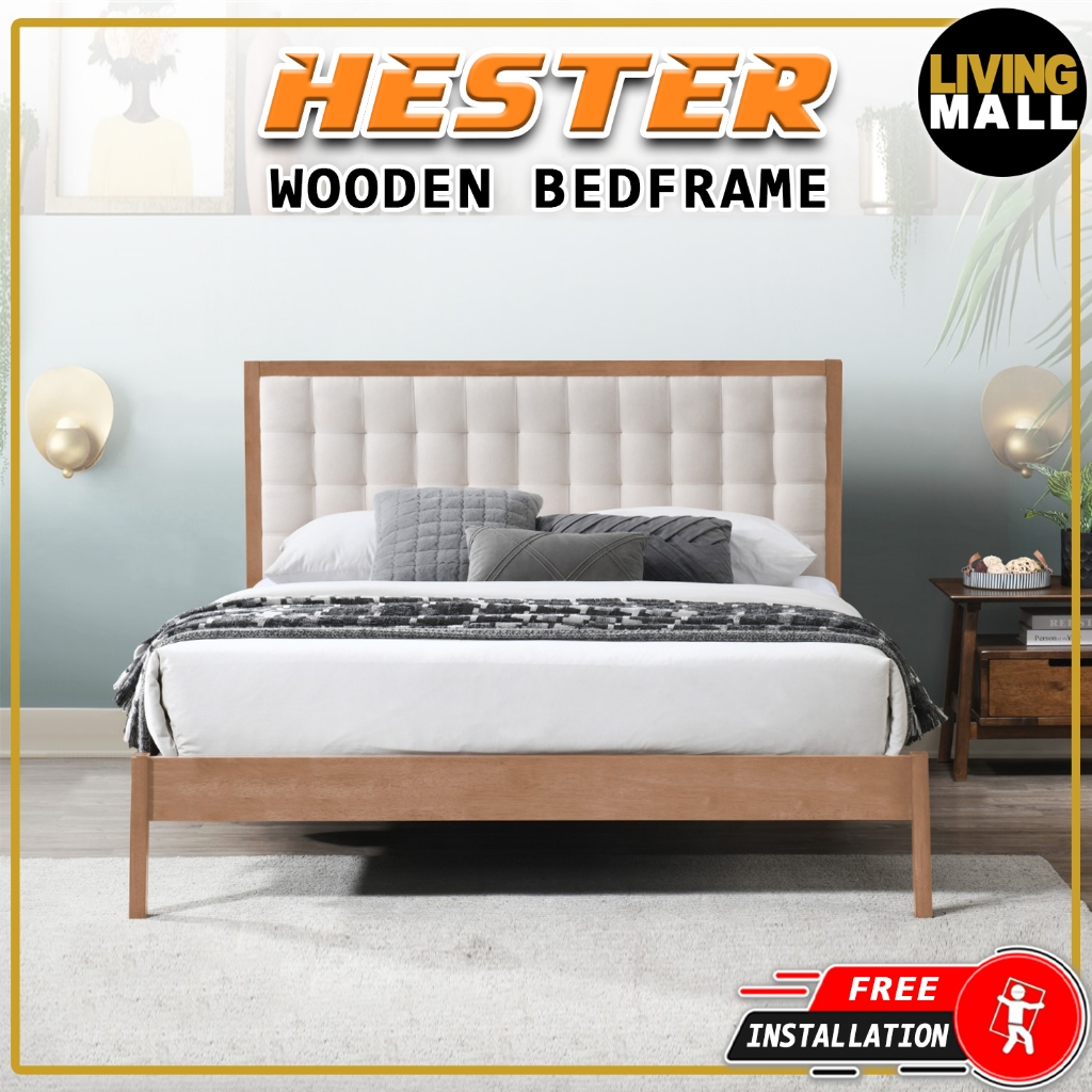 Living Mall Hester Series Queen/King Wooden Bed Frame Japanese Style Nordic Design in 3 Models