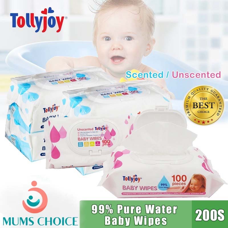 Tollyjoy Scented / Unscented 99% Pure Water Baby Wipes 100s x 2/ Packet ...