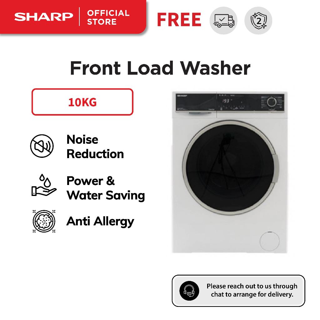 SHARP 10KG Inverter Front Load Washer ESHFH014AW3 l 15 Program l 2
