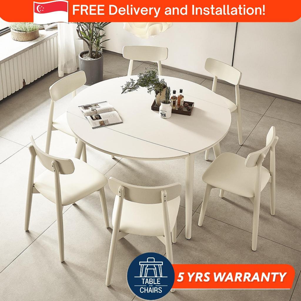 [SG] Extendable Round Dining Table Set | Sintered Marble & Chairs | 1 ...