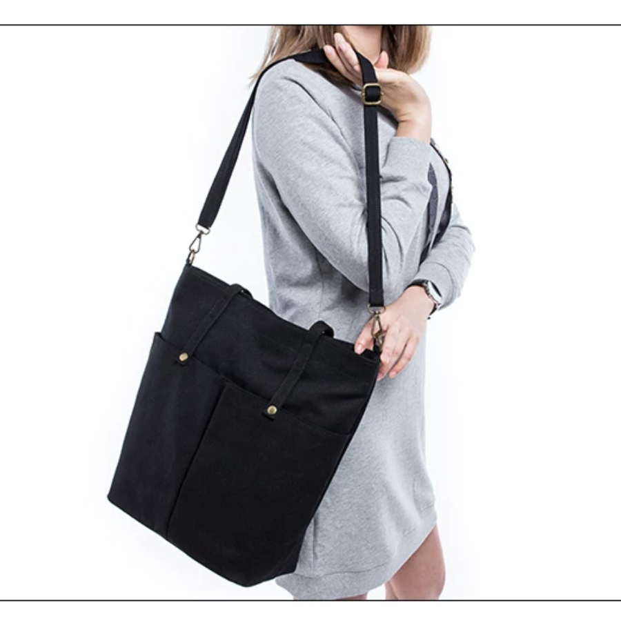 Large Natural Cotton Canvas Tote Bag With Zip Top - Premium Solid Color Shoulder Bag For Everyday Use