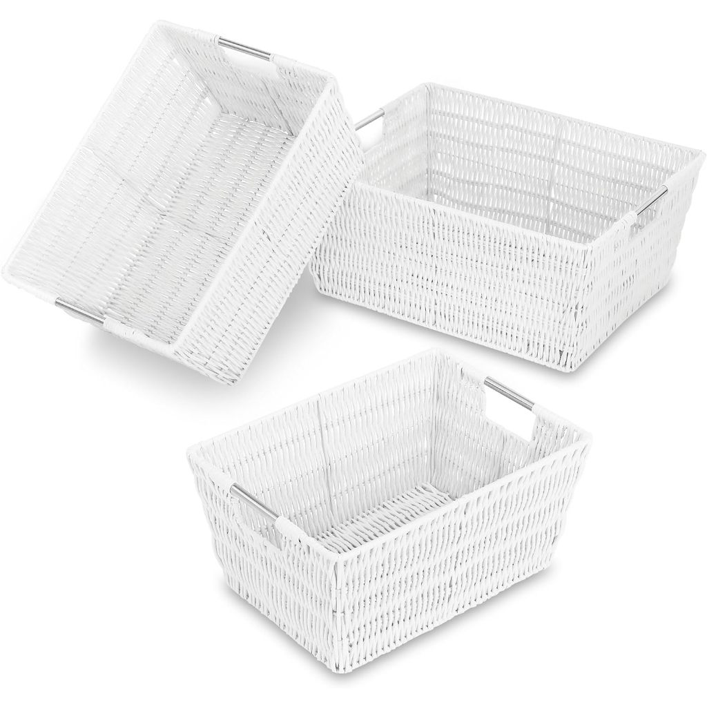 (READY STOCK) Whitmor Rattique Storage Baskets - White (3 Piece Set ...