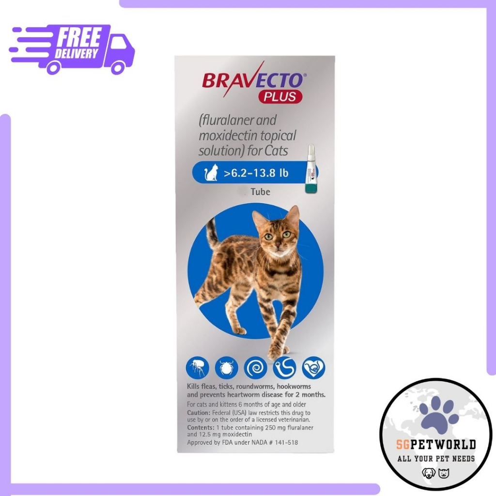 Buy Bravecto Spot On For Medium Cats 6.2 Lbs - 13.8 Lbs (Blue