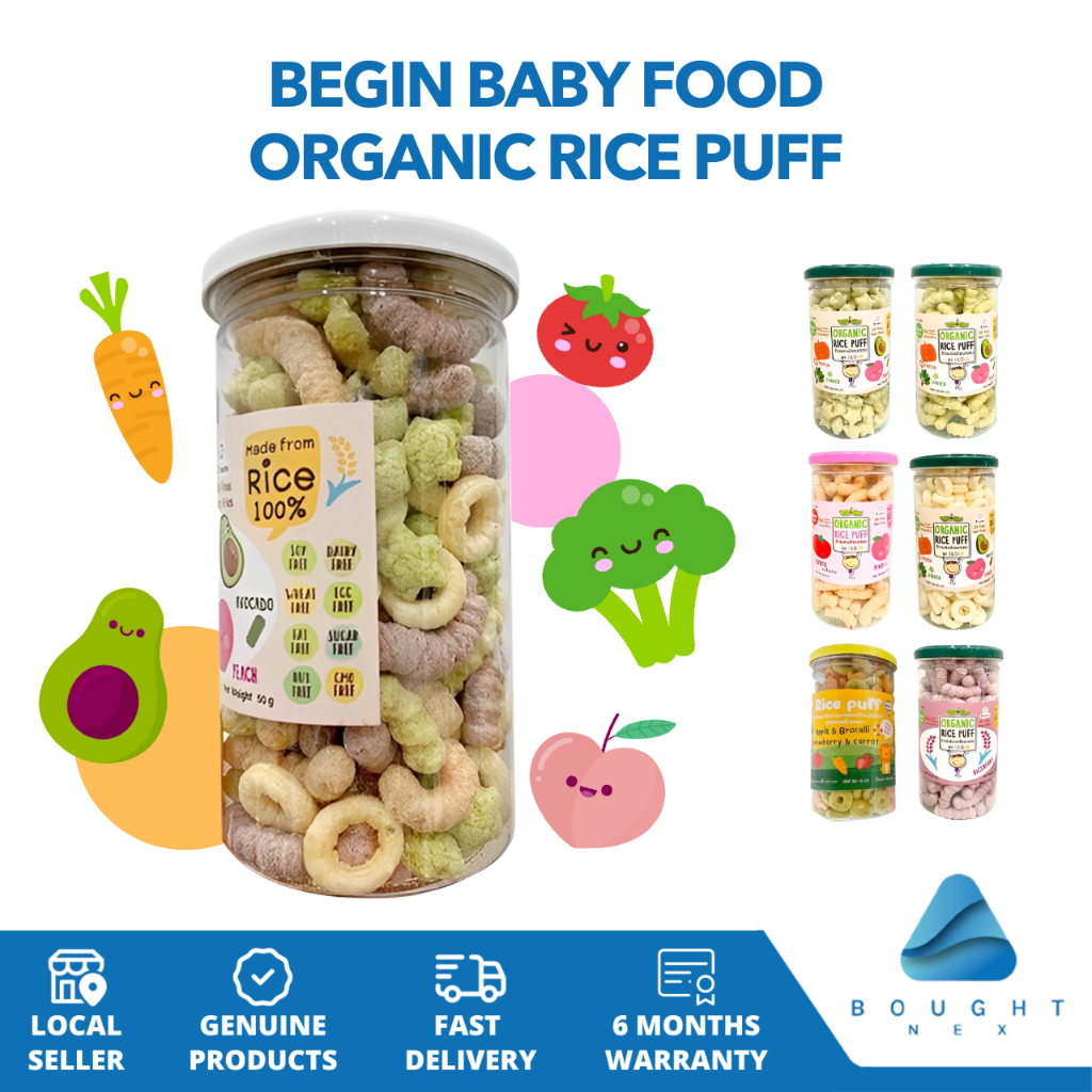 Begin Baby Food Rice Puffs 60g/100g/120g - Organic, Crunchy, Healthy ...