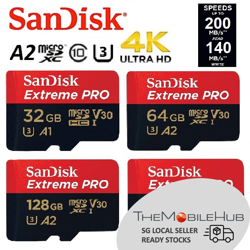 SanDisk Extreme Pro 32GB 64GB 128GB V30 200MB/S A2 MicroSD Micro SD ...