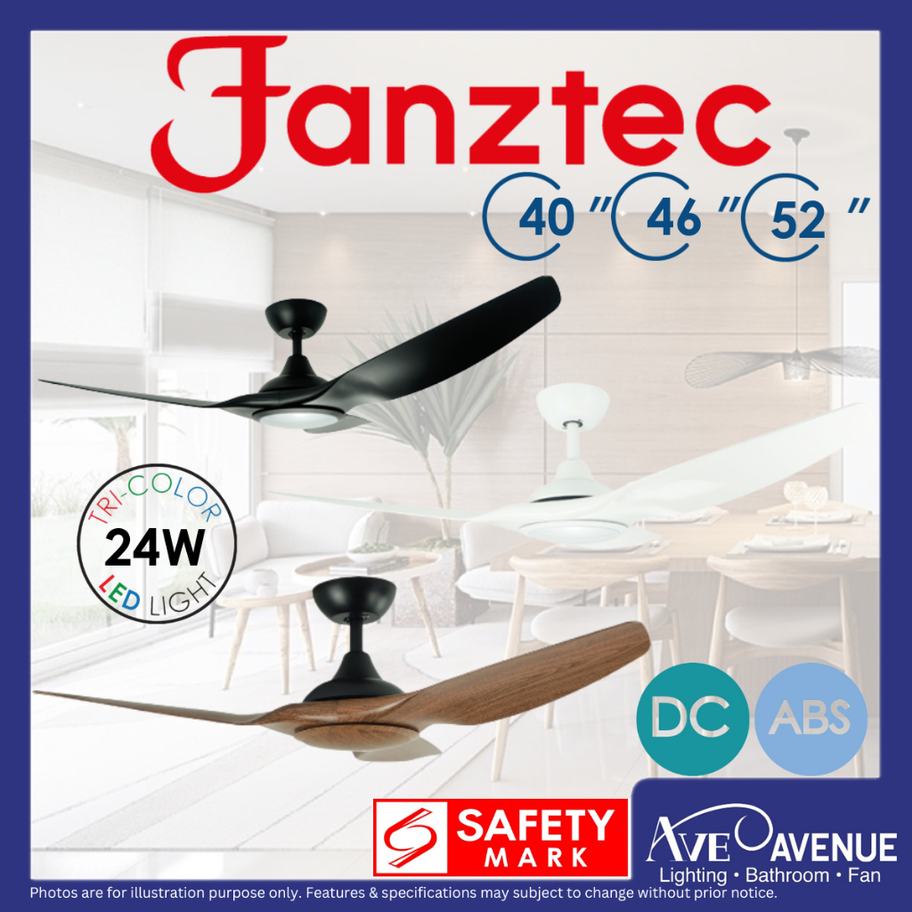 FANZTEC AIRSTREAM DC Motor 40/46/52 Inch 3Blade Ceiling Fan with 3 Tone