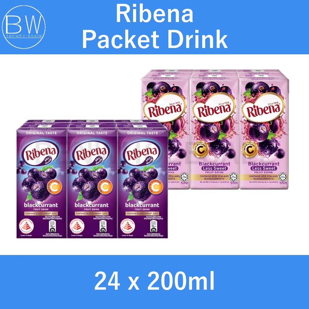 Ribena Blackcurrant Original Taste Less Sugar 24 X 200ml Carton