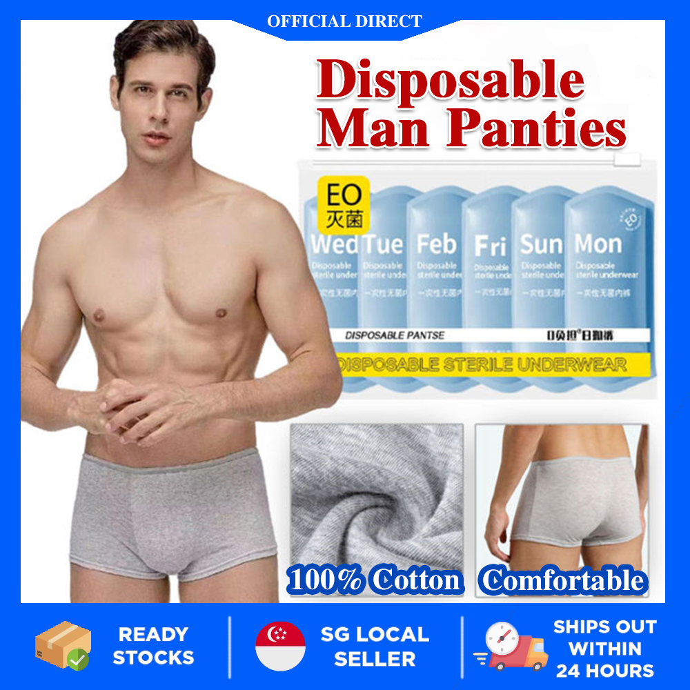 5 Packs Mens Disposable 100% Cotton Underwear Boxers Portable Shorts for  Travel Fitness Swimming Hotel Spa Hospital Stays （Grey-5pcs,S) at   Men's Clothing store