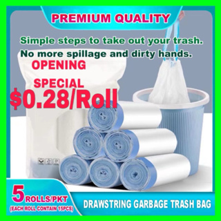 1roll Solid Thick Trash Bag, Simple Pink Handle-Tie Trash Bag, For Home