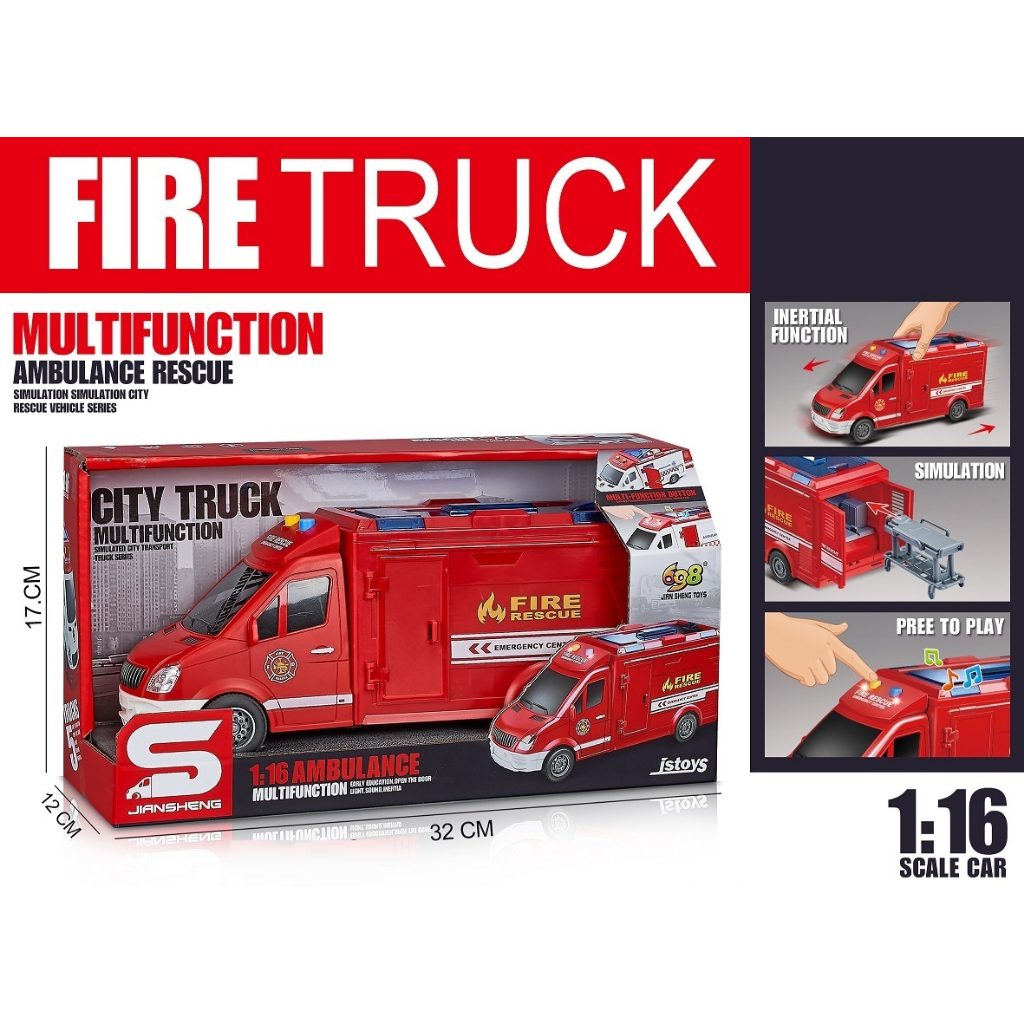 TTOYS 1:16 Fire Truck Multifunction Ambulance Rescue Simulation Recuse ...