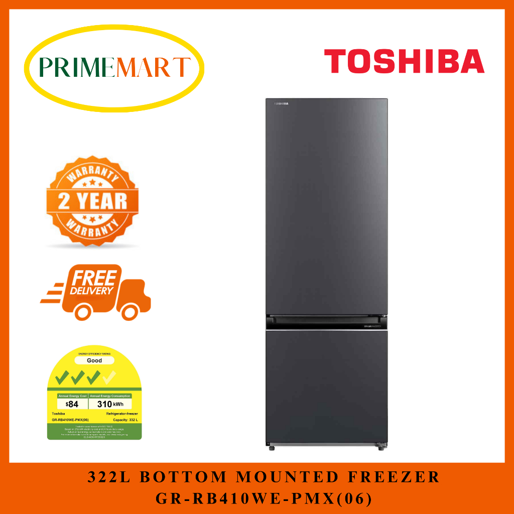 *NEWLY LAUNCHED* TOSHIBA GR-RB410WE-PMX(06) 332L BOTTOM MOUNTED FREEZER ...