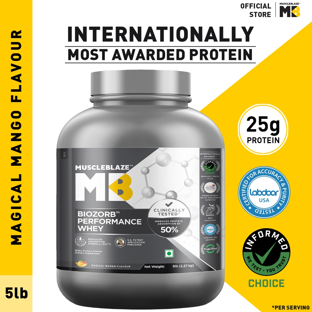 MuscleBlaze Biozorb Performance Whey Protein (Magical Mango, 5lbs / 2