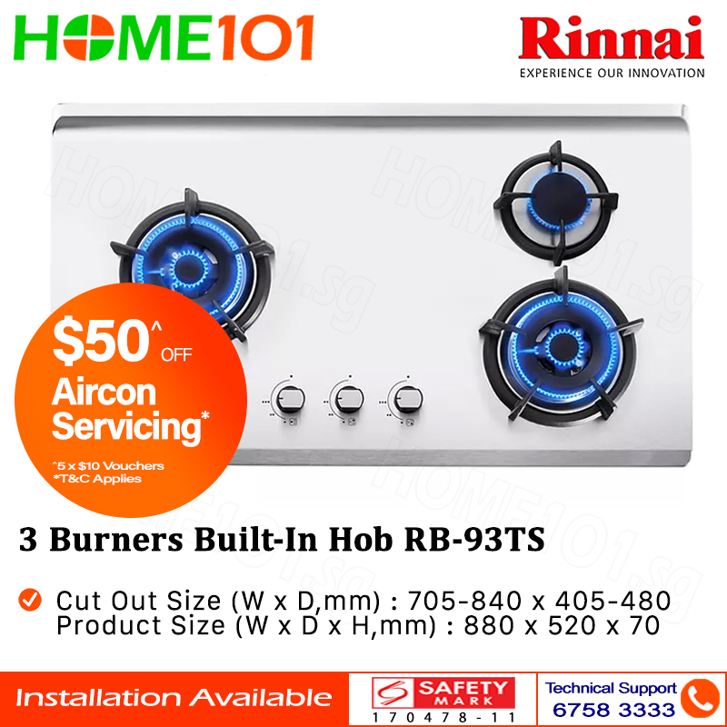 Rinnai Built-In Hob Stainless Steel 3 Burners RB-93TS - LPG / PUB ...