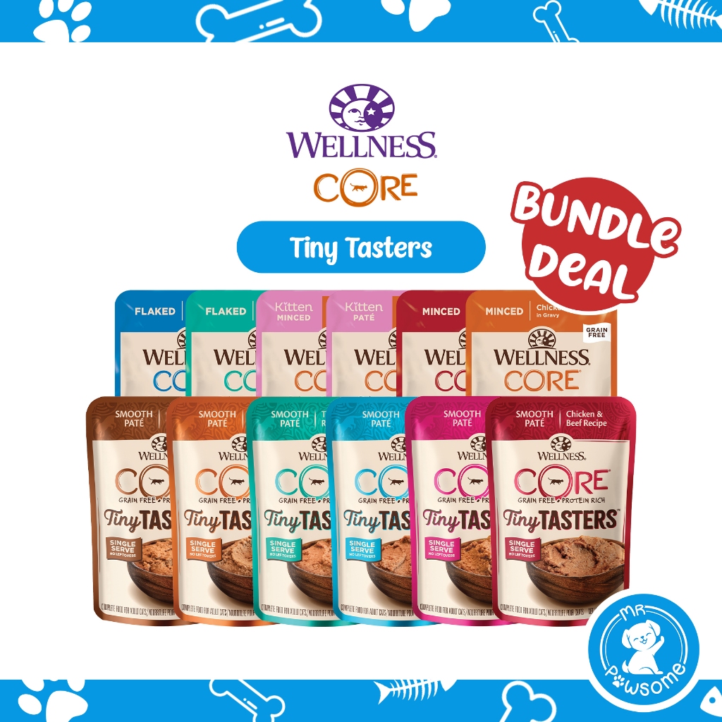 [2 Off 24 Pouches] Wellness Core Tiny Tasters Cat Wet Food 1.75oz
