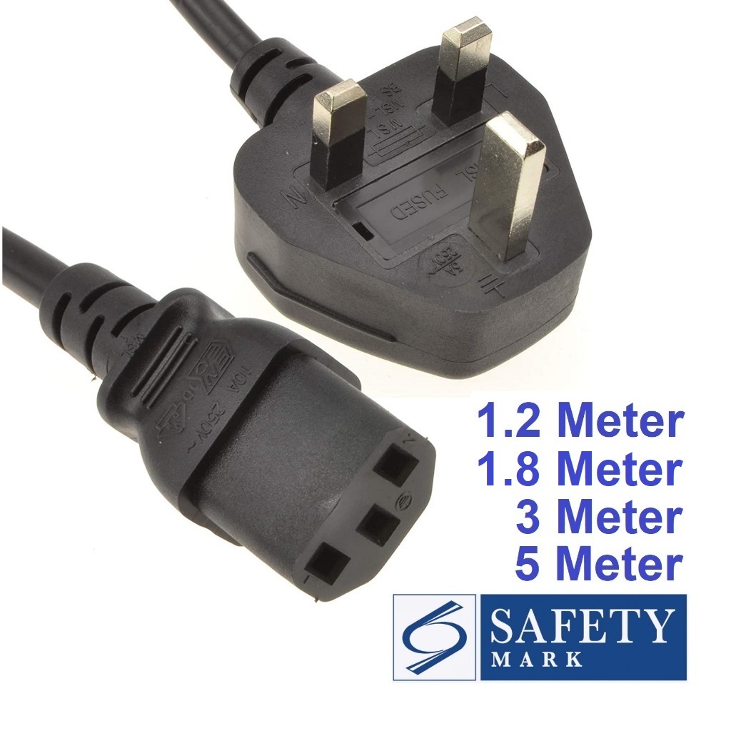 C13 Power Cord Cable Safety UK Plug 1.2m 1.8m 3m 5m for Kettle Monitor