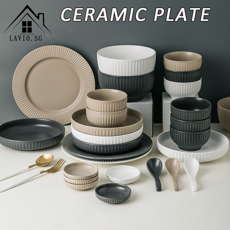 [SG] Ceramic Tableware Simple Plates Rice Bowls Nordic Dishes Set