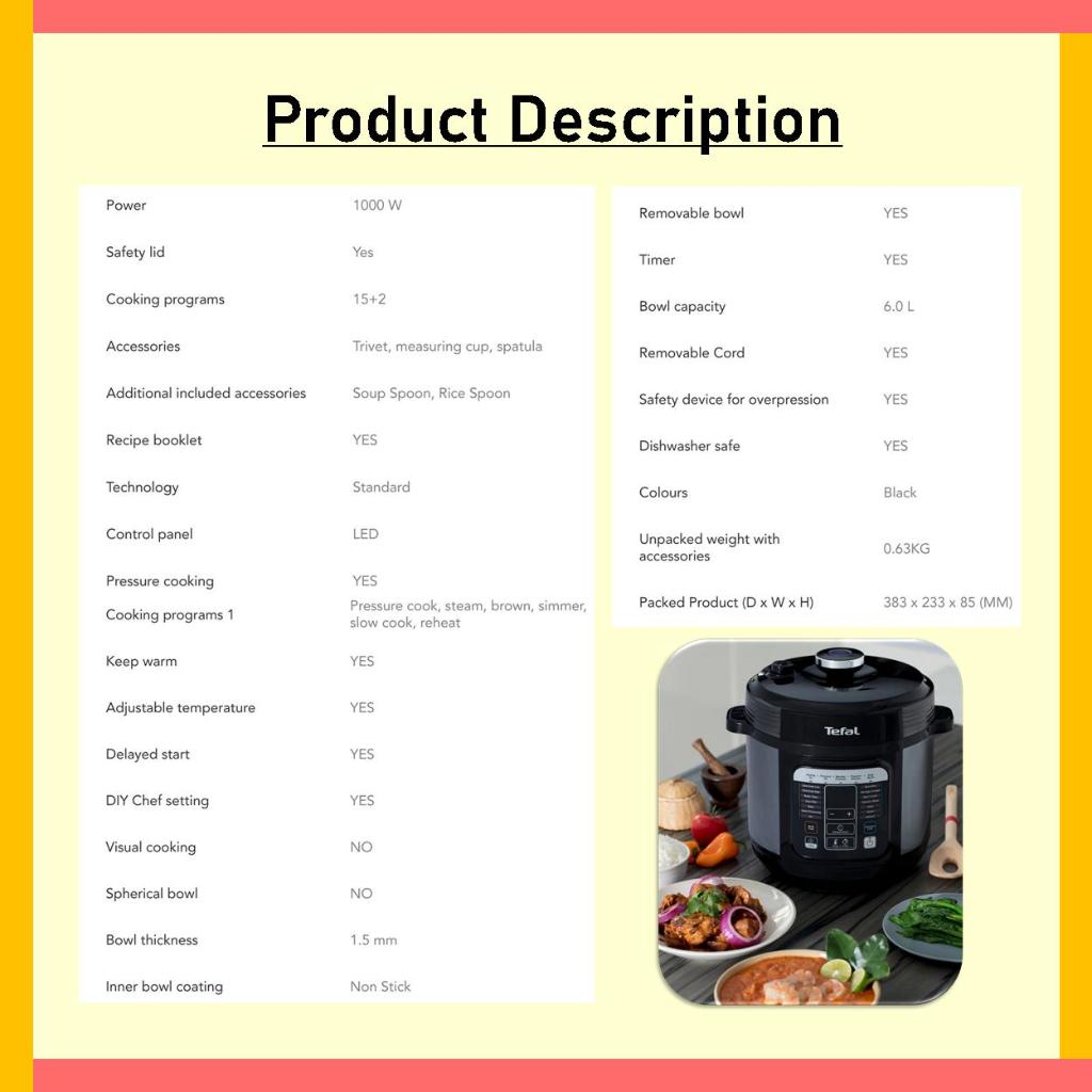 Tefal CY601 Home Chef Smart Electric Pressure Multicooker Shopee Singapore
