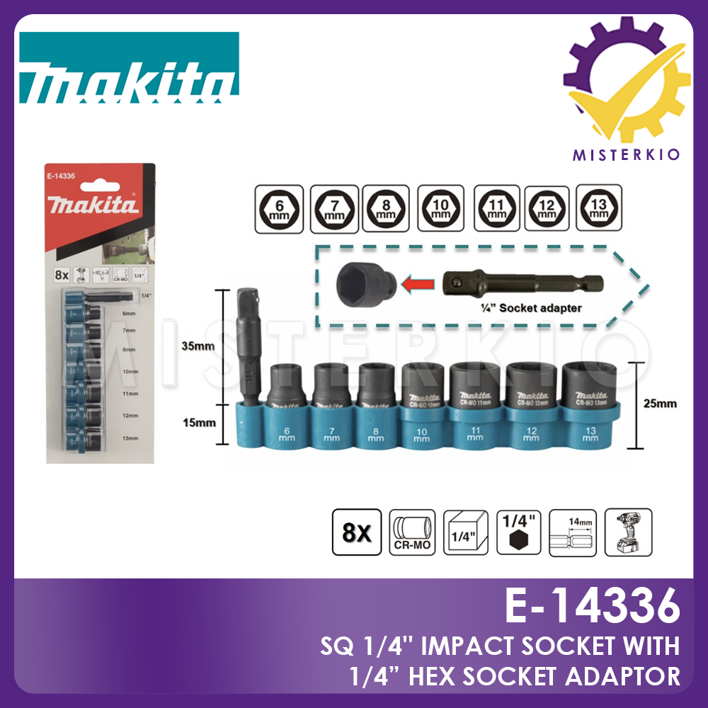 Makita E14336, 1/4" SQ Dr Impact Socket with 1/4" Hex Socket Adaptor