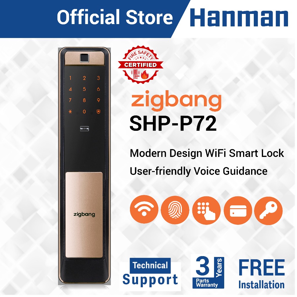 ZIGBANG SHP-P72 WIFI DIGITAL LOCK. FINGERPRINT/CARD/PIN+ WIFI APP(FREE ...