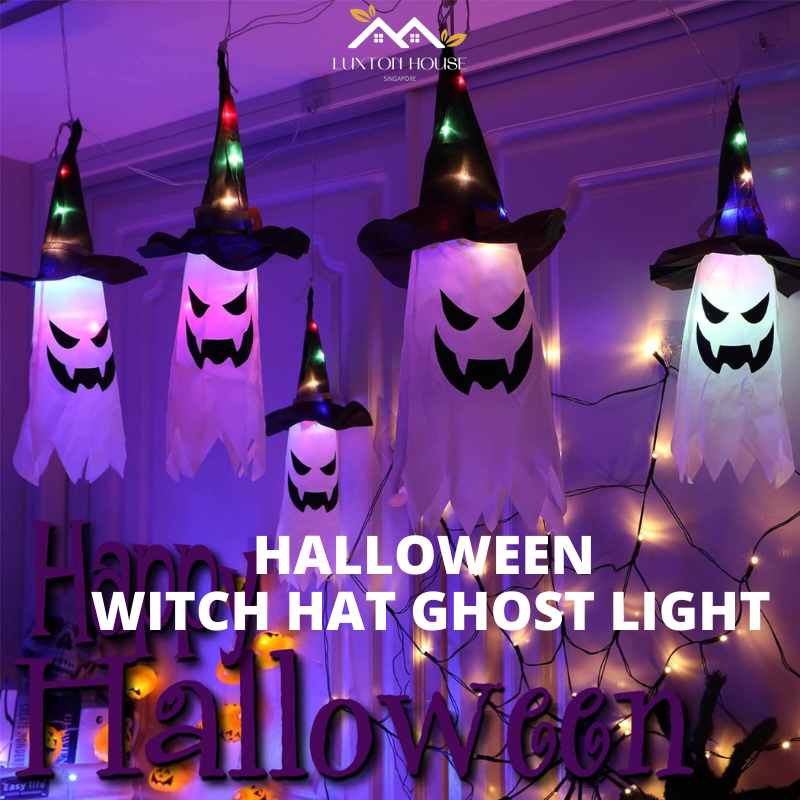 {SG} Halloween Hanging Ghosts with Witch Hats Halloween Decor Indoor