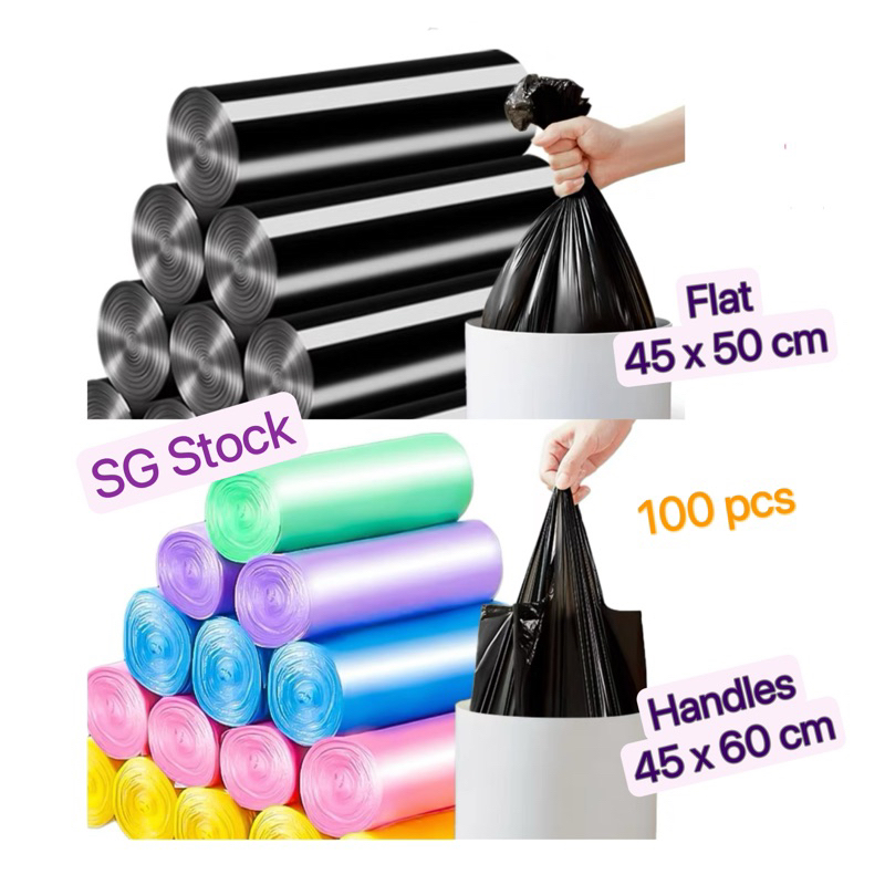 SG Stock🔥100pcs Trash Bags Garbage Bags Flat & handle Shopee Singapore