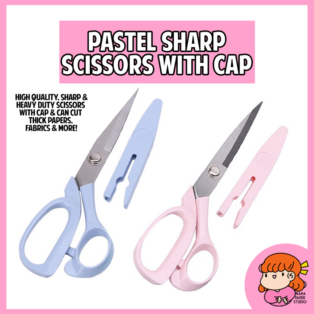 🇸🇬 Pastel Sharp Scissors with Cap for Paper Cardstock Felt Cloth Fabric