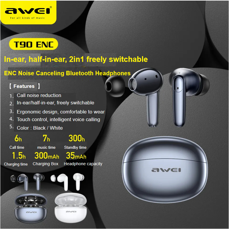 Bluetooth Headphone V5.3 Wireless TWS Earphone Touch Control Earbuds 4  Microphones ENC HD Call Headset