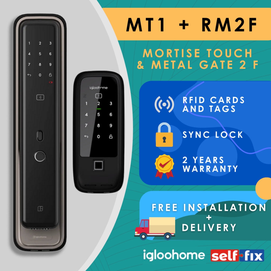 Igloohome Digital Door Lock (MT1+RM2F) Mortise Touch + Digital Gate ...