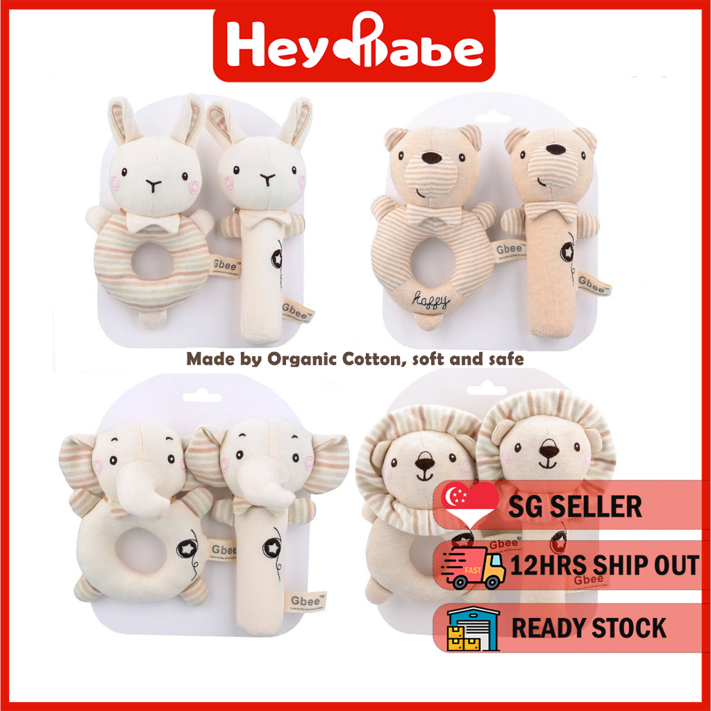 【Organic Cotton】 Baby Rattle, Infant soothing soft toy, Squeaker, Grasp ...