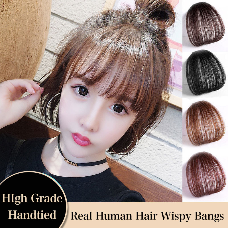 Inage Women Hand Made Real Human Hair Wispy Bangs Thin Air Bangs