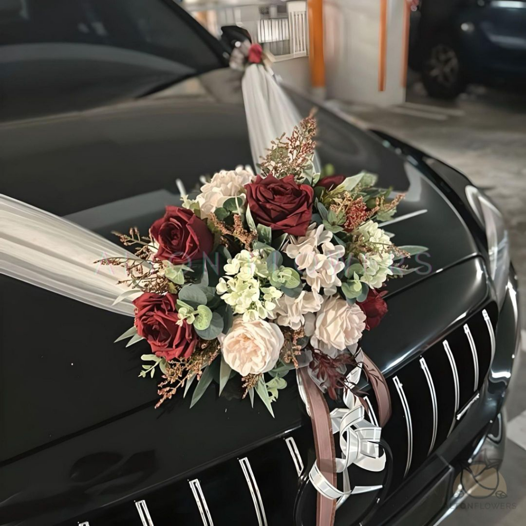 Handcrafted Bridal Wedding Car Decorations Front Bonnet Flowers Ribbon ...