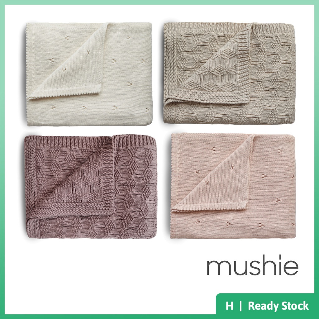 MUSHIE Knitted Baby Blanket 100 Organic Cotton, Perfect for Strollers and Cribs [SG Ready