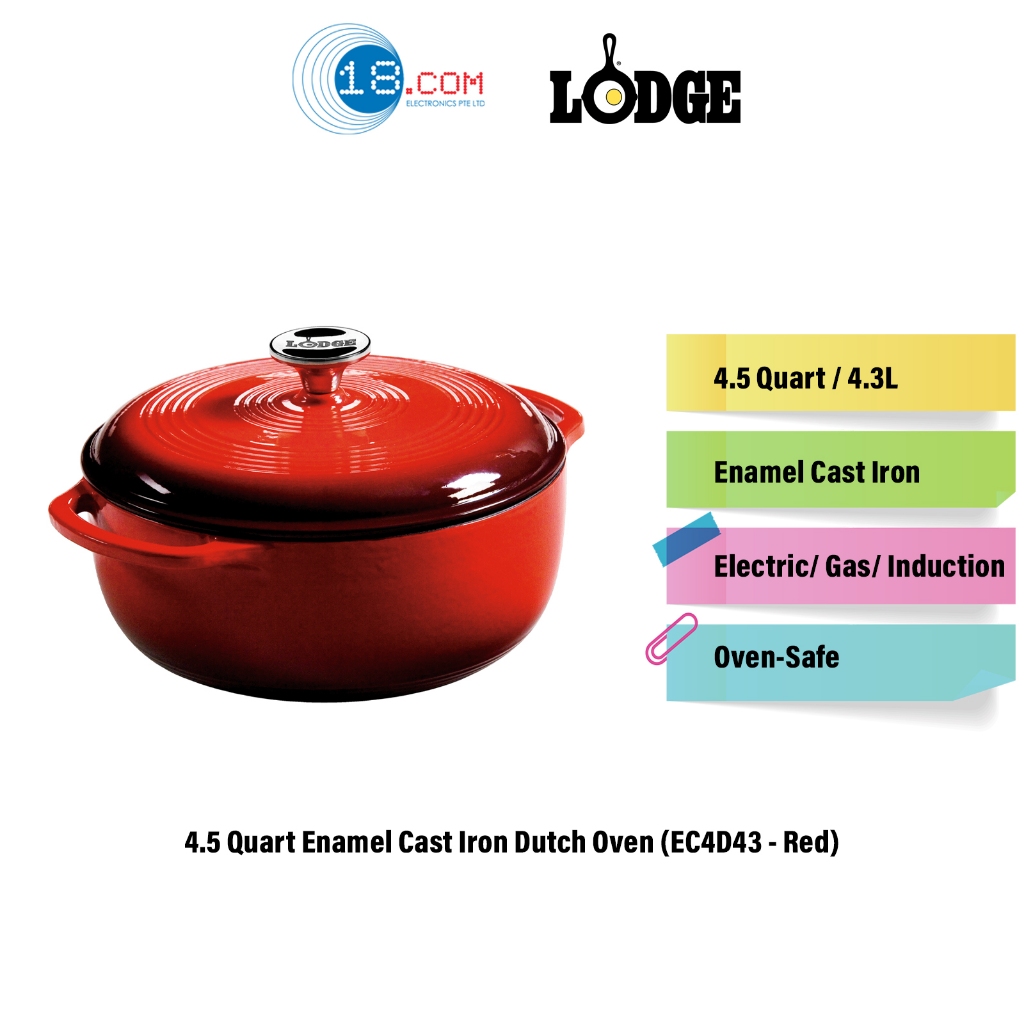 Lodge EC4D43 4.5 Quart Red Essential Enamel Cast Iron Dutch Oven Shopee Singapore