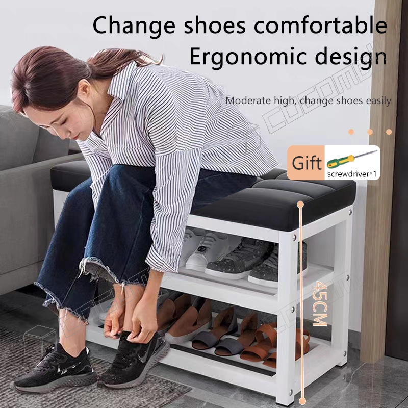 Shoe Rack Bench Shoe Changing Convenient Seat 2 Tiers Shoe Rack With