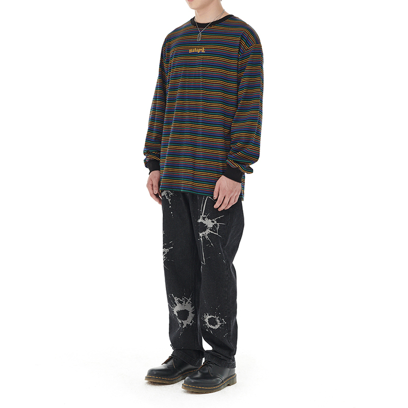 MAHAGRID] Gothic Arch Logo Striped Ls Tee_Unisex style