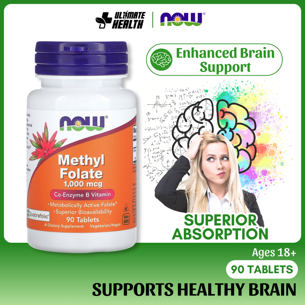 NOW Foods, Methyl Folate, 1,000 mcg, Supports Brain Health and Nerve ...